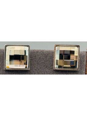 Vintage Cuff Links Sterling Silver Akori  Faceted Crystal Square Modern Mens